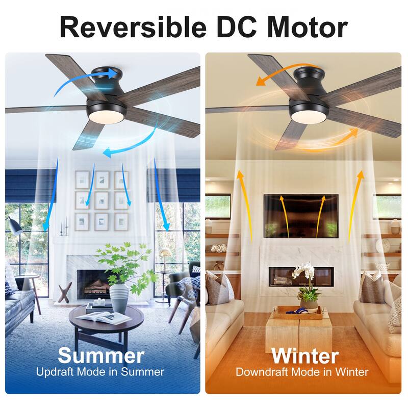 YUHAO AeroLite 48 in. Indoor White Low Profile Standard Ceiling Fan with Bright White Integrated LED Light Kit, Remote Included