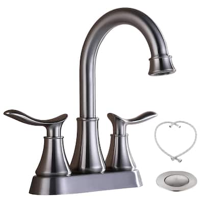 4 Inch Centerset Bathroom Sink Faucet With Drain Assembly Two Handle Bathroom Faucets 2 Hole High Arc Lavatory Basin Vanity Tap