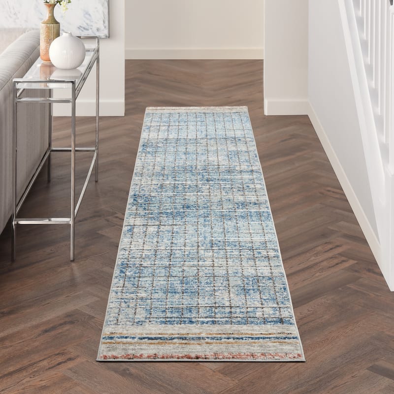 Nourison Concerto Abstract Geometric Area Rug - 2'2" x 10' Runner - Blue - Rectangle