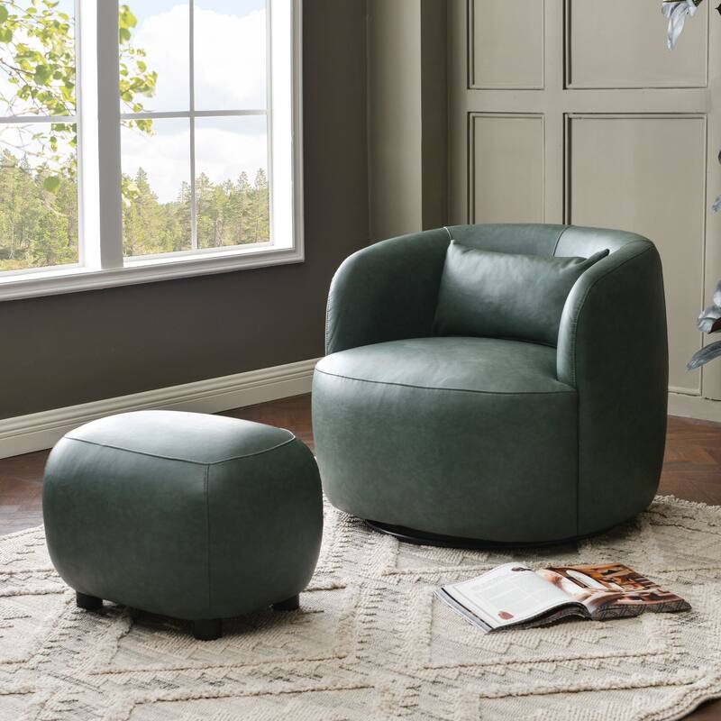 KINWELL 23" Wide Faux Leather Upholstered Ottoman Footrest, PU Entryway Footstool