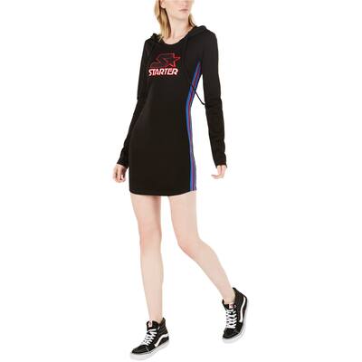 STARTER Womens Embroidered Logo Hoodie Dress,, Black, Medium
