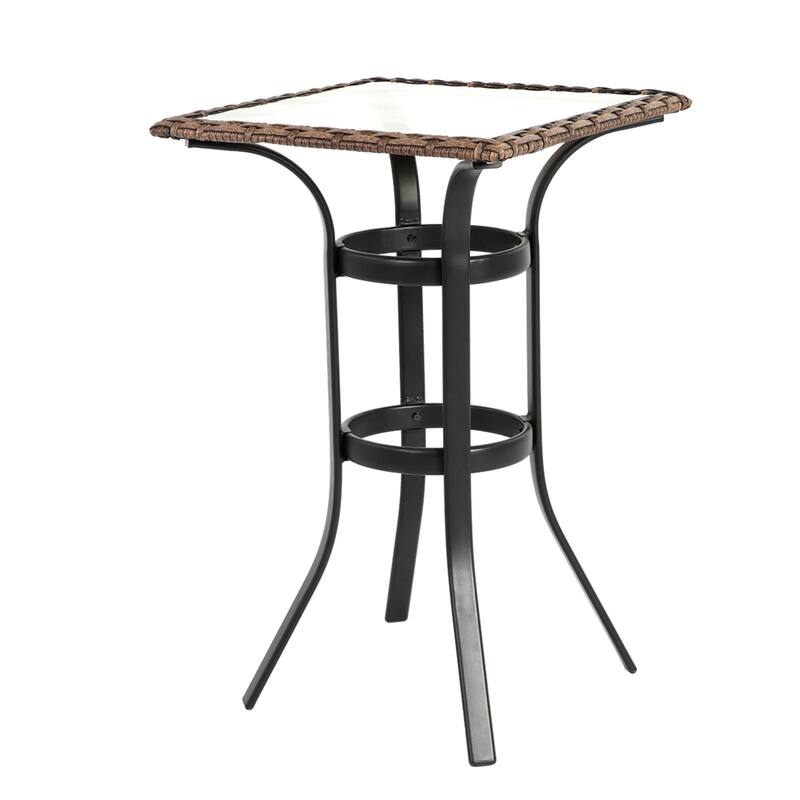 Outdoor Rattan Bar Chairs Set with Glass Table Top (Set of 3)
