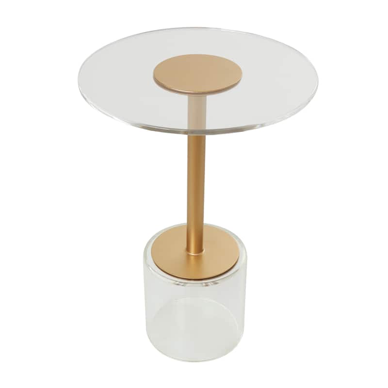 Clear Acrylic Plastic Accent Table with Elevated Base and Gold Stand
