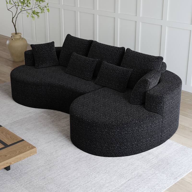 Oversized Chenille Upholstered Boneless Sofa, L-Shaped Curved Sectional Sofa, Deep Seat Cloud Couch with 7 Pillows