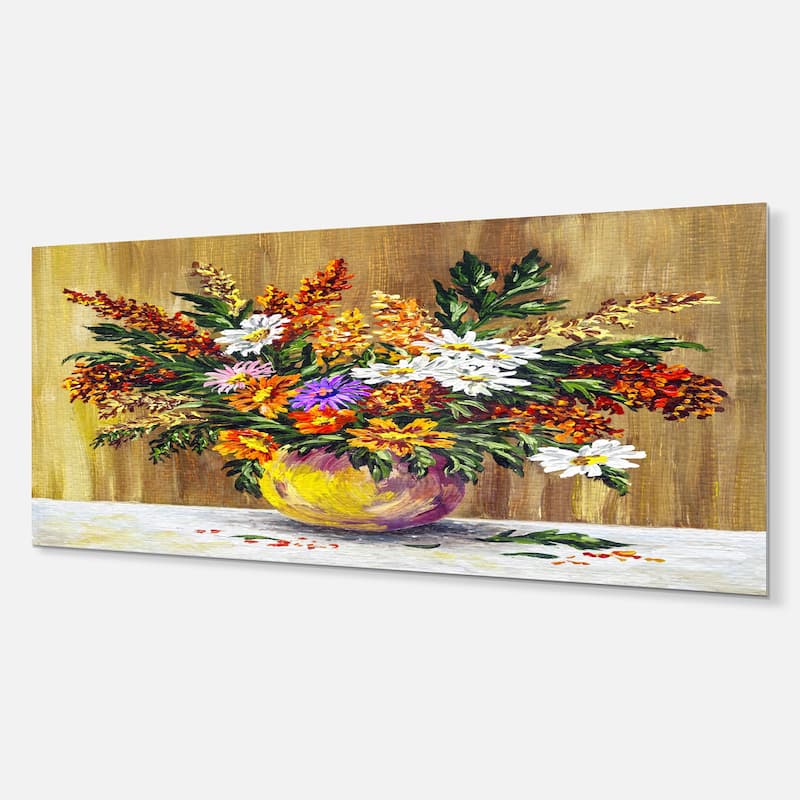 Designart 'Wild Flowers in a Pot' Floral Metal Wall Art