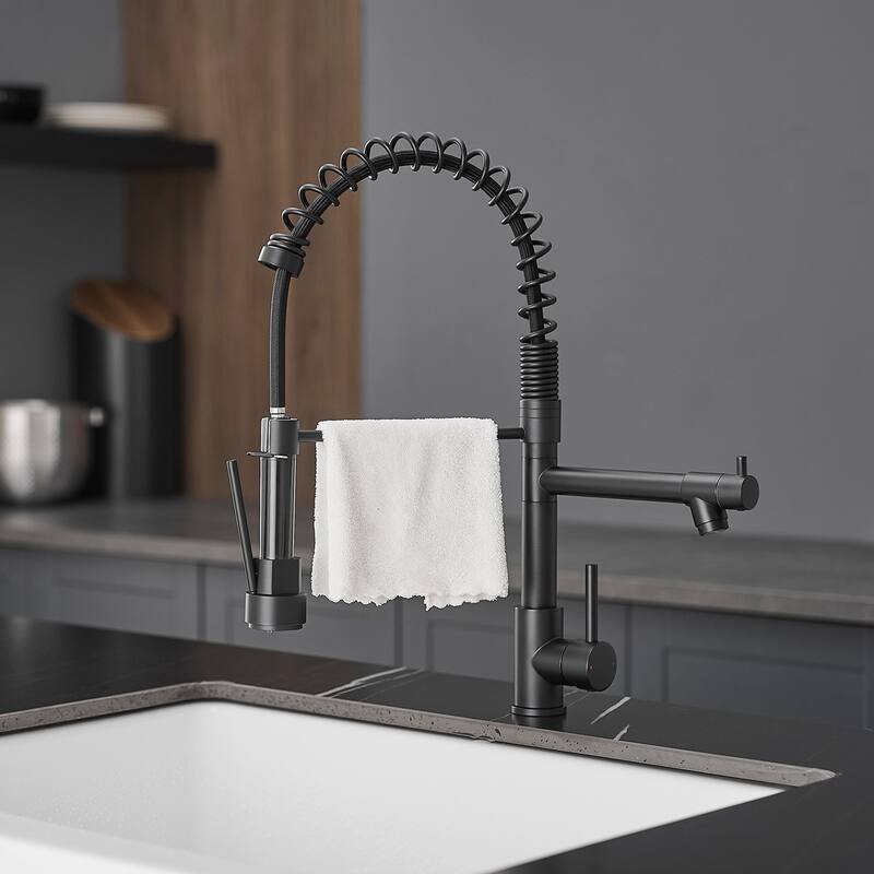 Single Handle Stainless Steel Pull Down Kitchen Faucet with Soap Dispenser