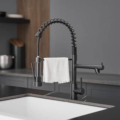 Single Handle Stainless Steel Pull Down Kitchen Faucet with Soap Dispenser