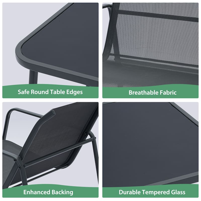 Ainfox 3 Pieces Outdoor Patio Conversation Set, Textilene Patio Rocking Chair Bistro Set with Coffee Table