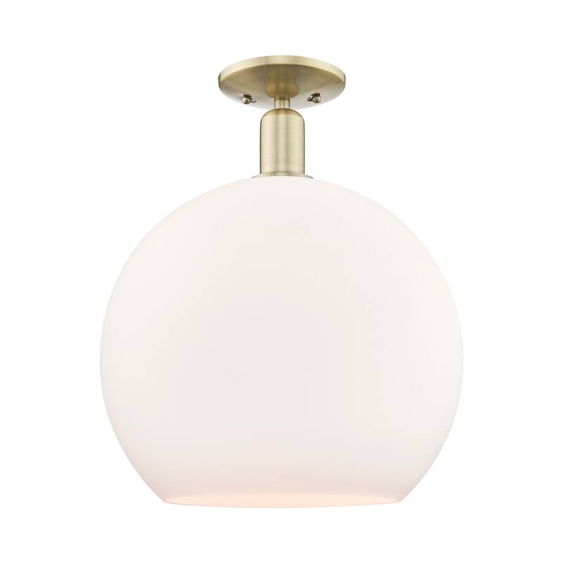 Innovations Lighting 716-1C-19-14 Athens Semi-Flush Athens 14" Wide - Antique Brass / Matte White