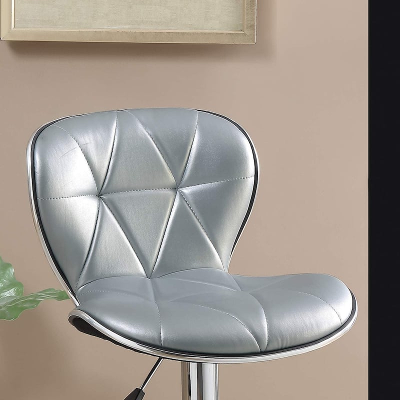 Silver / Grey Faux Leather PVC Stool Counter Height Chairs Set of 2 Adjustable Height bar Stools Chrome Base.