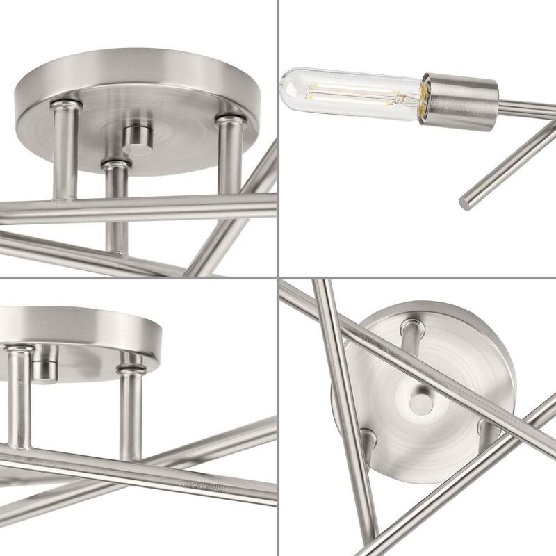 Astra Collection 3-Light 18 in. Brushed Nickel Modern Semi-Flush Mount Light - Medium