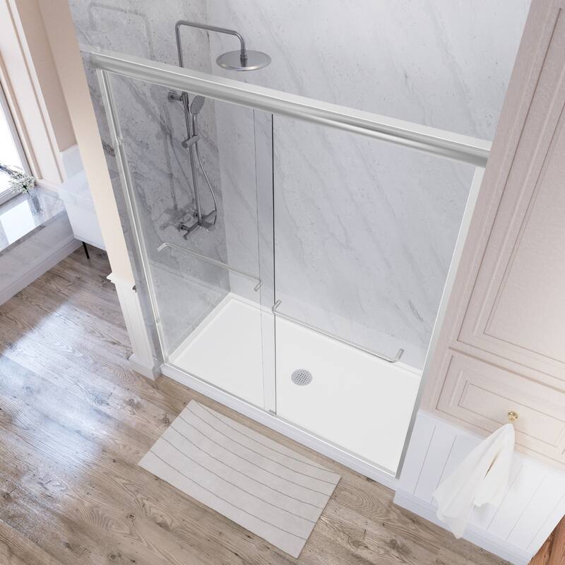 i-Homare 59'' W X 72'' H Semi-Frameless Double Sliding Shower Door with 2 Towel Bars