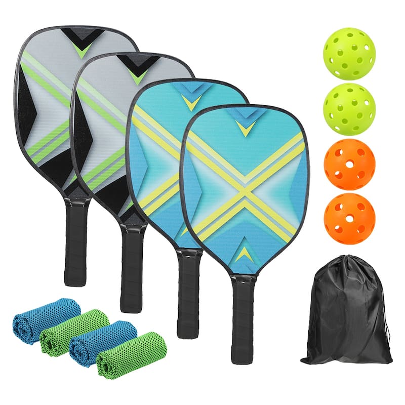 Pickleball Paddles Set with 4 Premium Wood Rackets with Cushion Grip 4 Balls - Multicolor