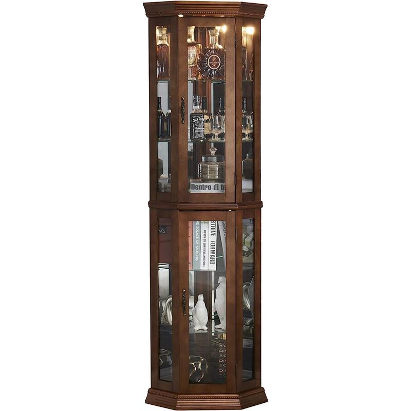 Corner Curio Cabinet w/ Lights, Adjustable Shelves (Bulb Not Included)
