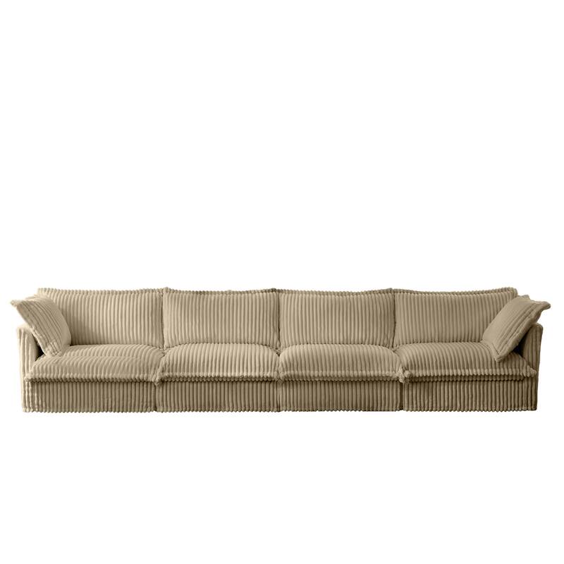 Modern 4 Seater Upholstered Sofa with 2 Pillows - Camel