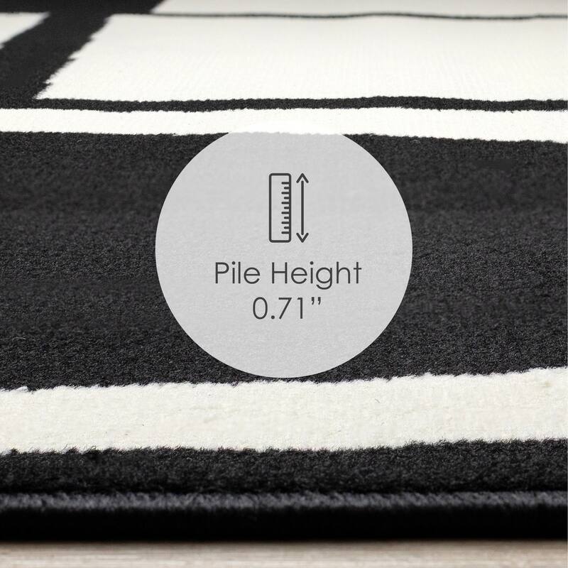 Black White Contrasting Geometric Blocks High-Traffic Rug