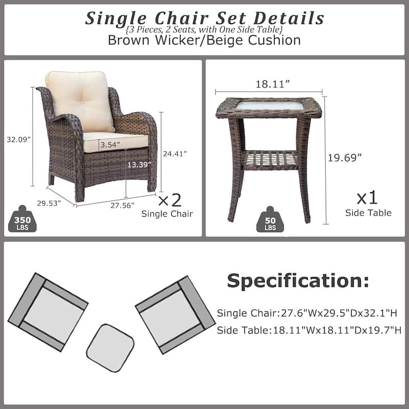 Outdoor Brown Wicker Patio Furniture Seating Sets with Beige Cushions