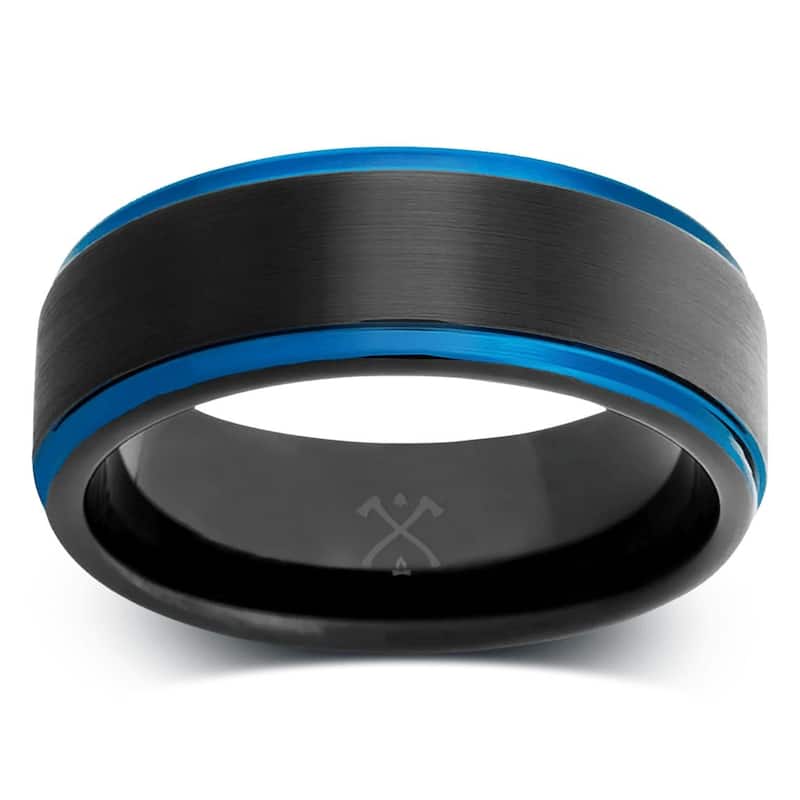 Manly Bands THE DJ Tungsten Black and Blue Plated 8mm Satin Finish