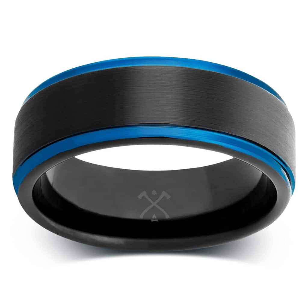 Manly Bands THE DJ Tungsten Black and Blue Plated 8mm Satin Finish