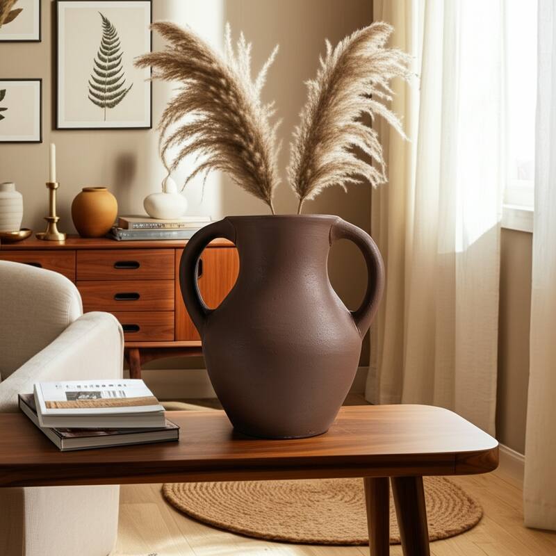 Sagebrook Home Terracotta Vase With Handle - Brown - 9.25" x 8" x 11.25"