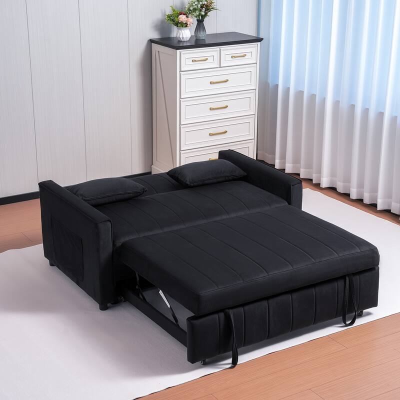 3-in-1 Velvet Pull Out Couch with Armrests
