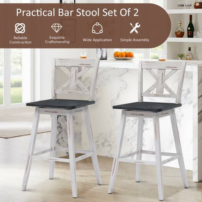 29 Inch Bar Stool Set of 2 with 360° Swivel Seat and Non-Slip Foot Pads