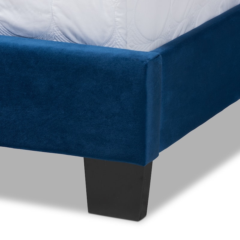 Navy Blue Velvet Queen Panel Bed with Channel Tufted Headboard, Luxe and Modern