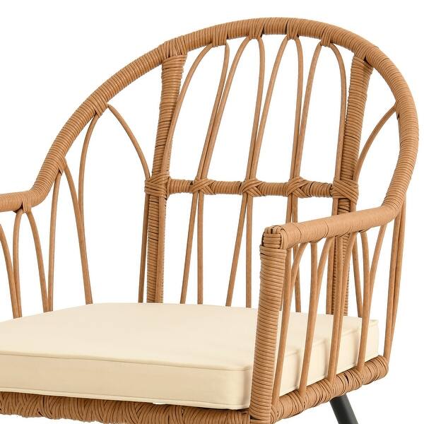 Moasis 4 Pieces Rattan Wicker Dinning Patio Chairs Set with Beige Cushions