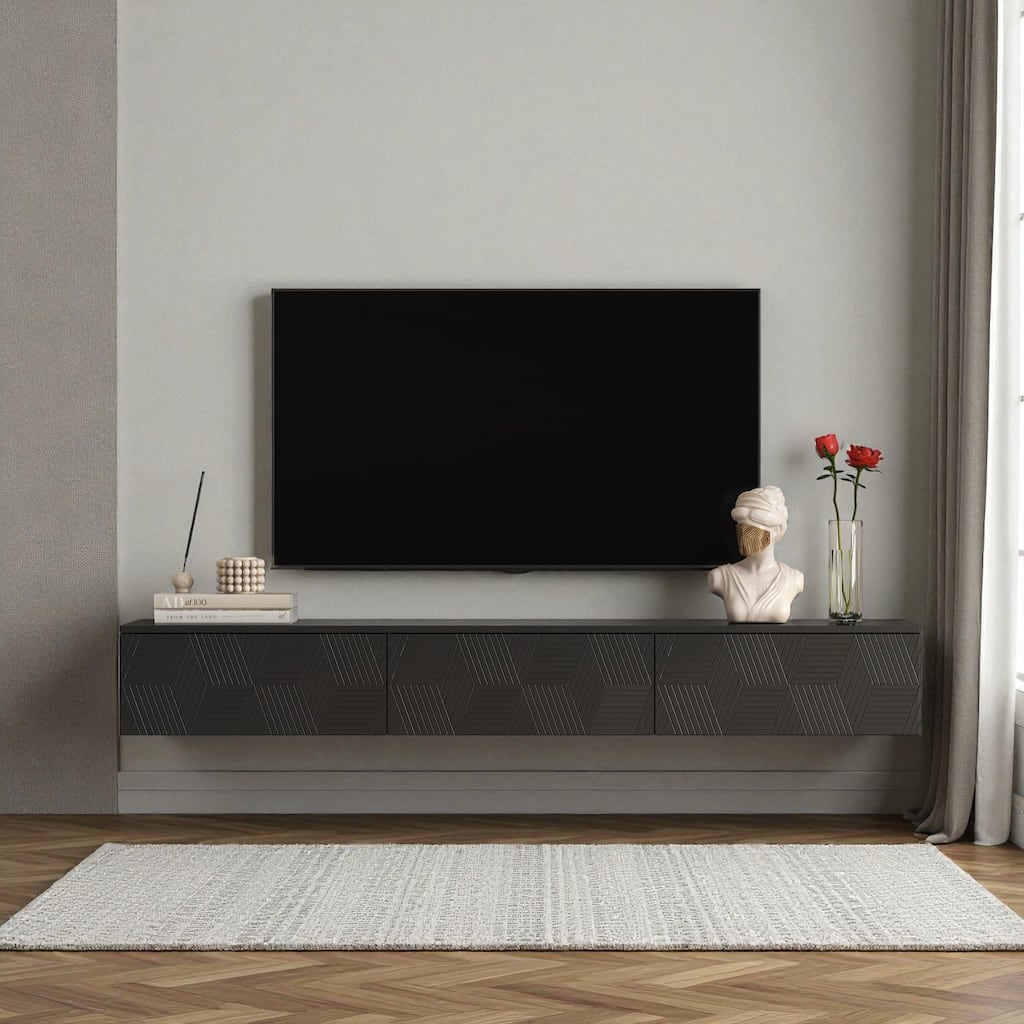 67" Floating TV Stand Wall Mounted with 16-Color LED Lights, Modern Entertainment Console for 55-65 Inch TVs