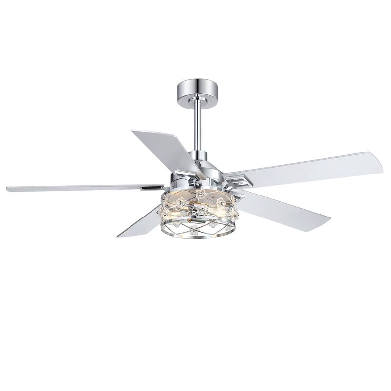 52" Reversible 5-Blade Farmhouse Glam Floral Glass Caged Ceiling Fan with Light and Remote