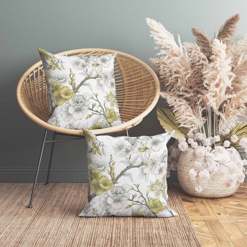 Petal Poetry Indoor/Outdoor Reversible Throw Pillow White and Gold
