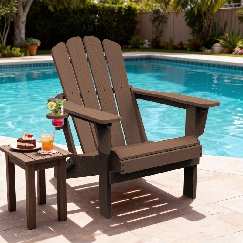 Domi Folding Adirondack Chair,Wooden Textured with Cup Holder,HDPE