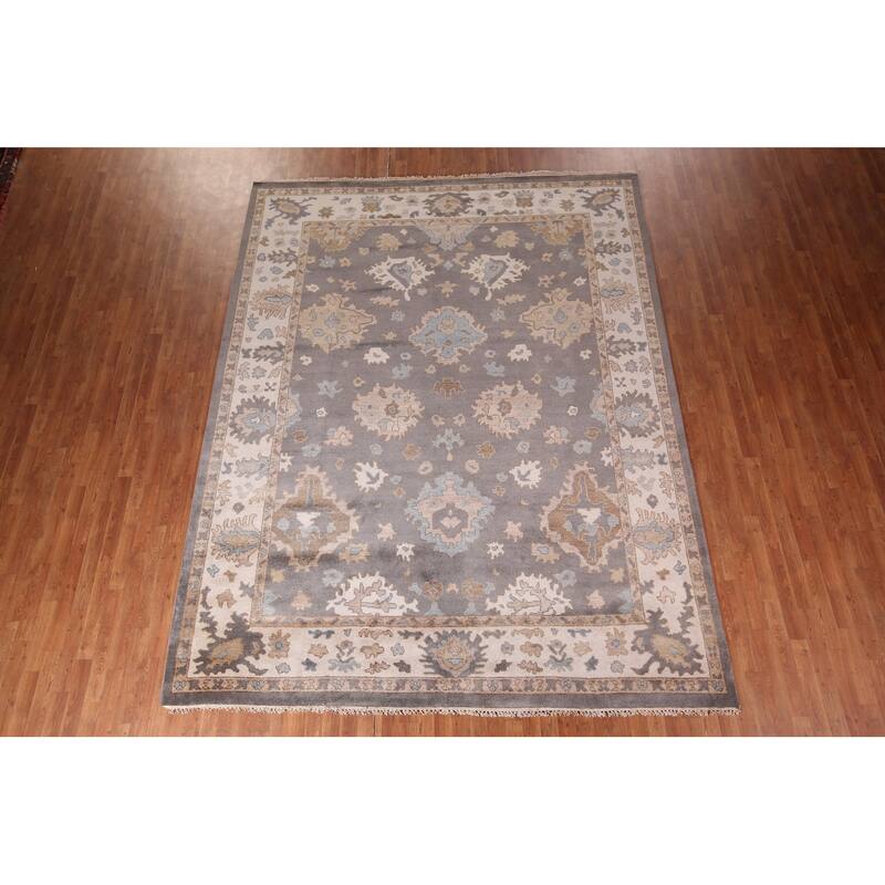 Gray Oushak Oriental Area Rug Handmade Transitional Wool Carpet - 9'2" x 11'9"