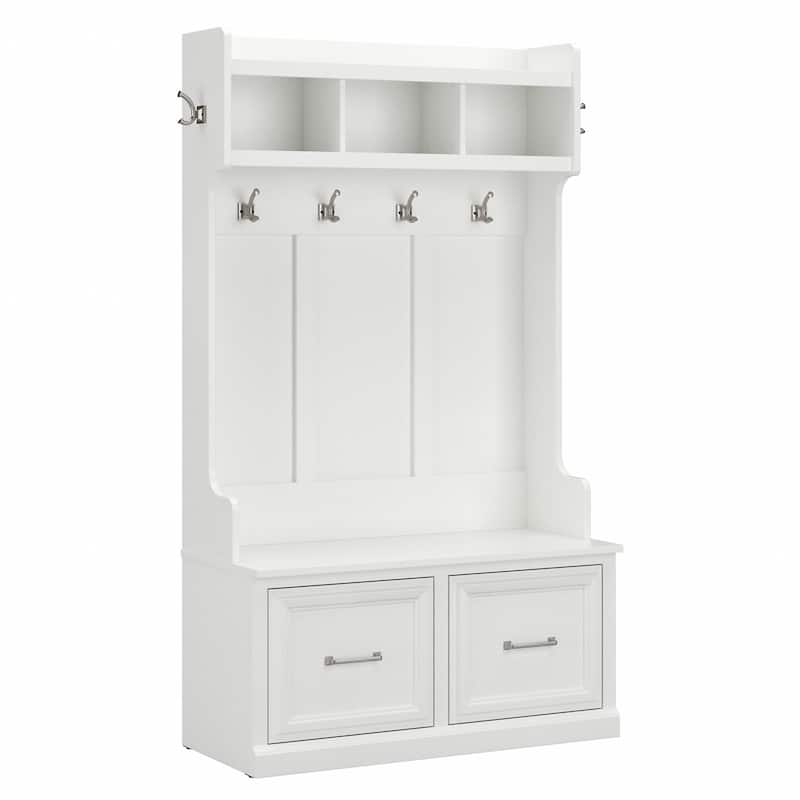 Woodland 40W Hall Tree and Shoe Bench with Doors by Bush Furniture