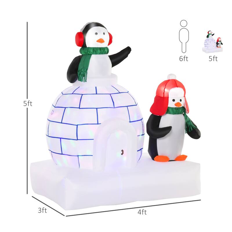 HOMCOM 5 ft. Inflatable Penguin Christmas Decoration with Colorful Igloo, Cute Christmas Decoration