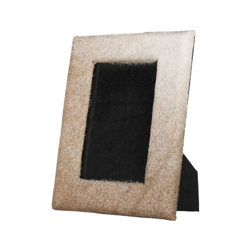HomeRoots 4" x 6" Natural Cowhide Tabletop Picture Frame with Mat