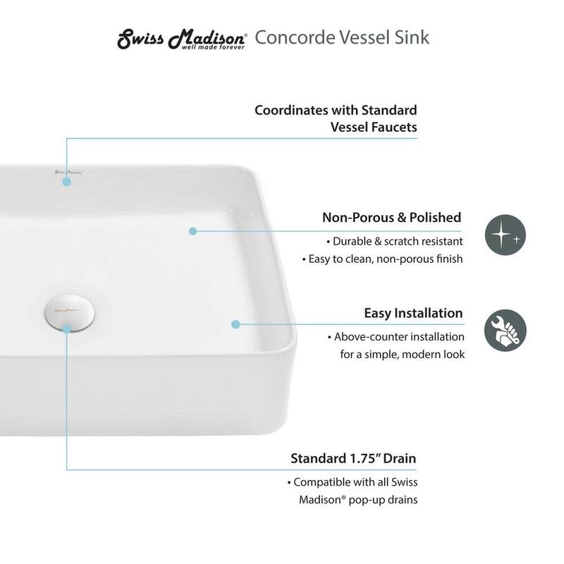 Swiss Madison Concorde 14-1/2" Square Ceramic Vessel Bathroom Sink