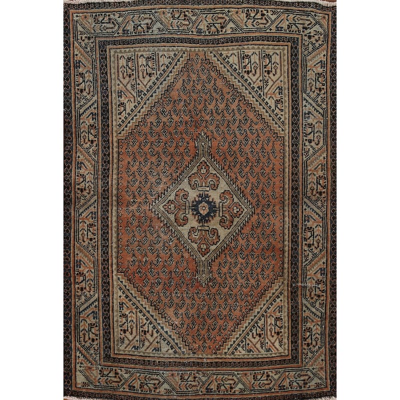 Geometric Botemir Persian Vintage Accent Rug Handmade Wool Carpet - 3'5" x 5'2"