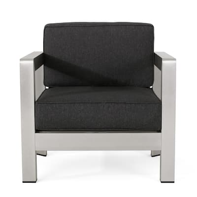 Kisa Accent Chair, Black Fabric Soft Cushions, Outdoor Silver Aluminium