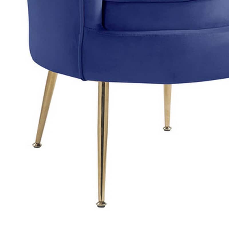 Lotus 34 Inch Barrel Accent Chair with Scalloped Back, Padded, Blue Velvet