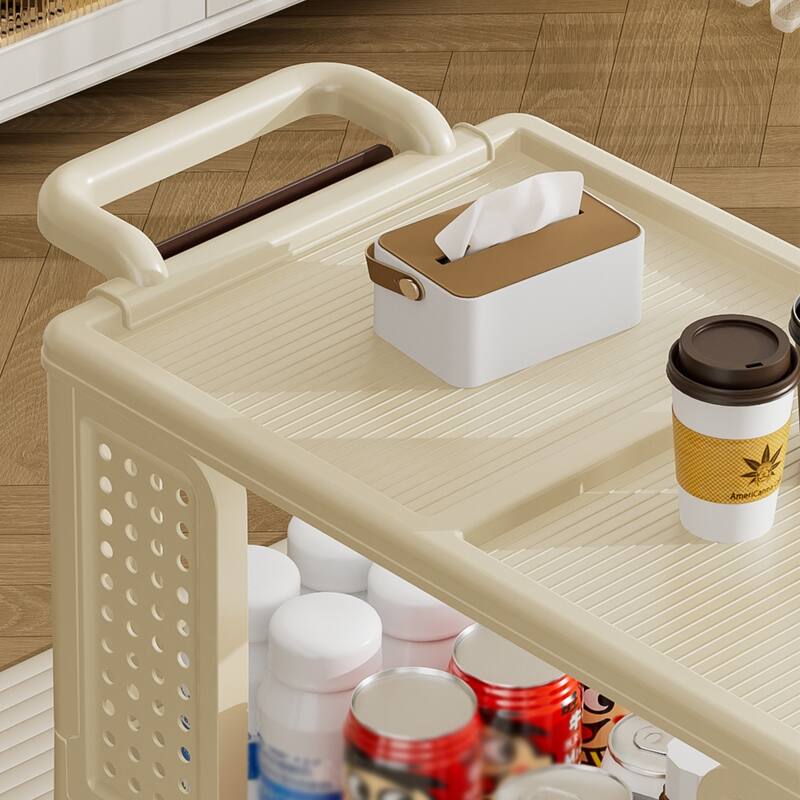 3-Tier Kitchen Storage Cart with Lockable Wheels