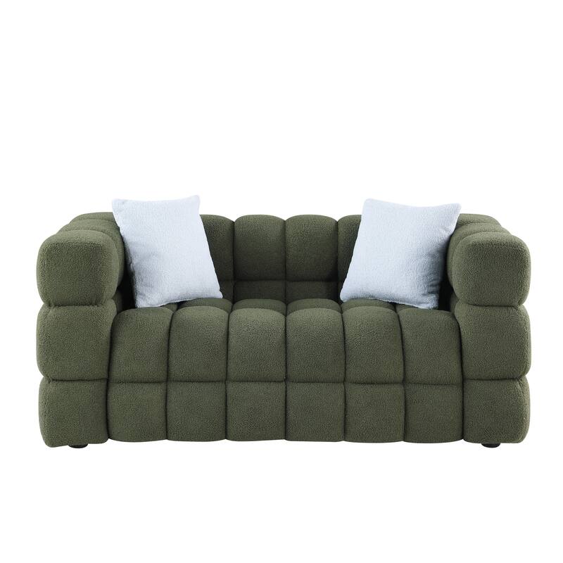 62.2" Boucle Marshmallow Sofa, 2-Seater with 35.8" Deep Seat, Human-Engineered Design for US Homes
