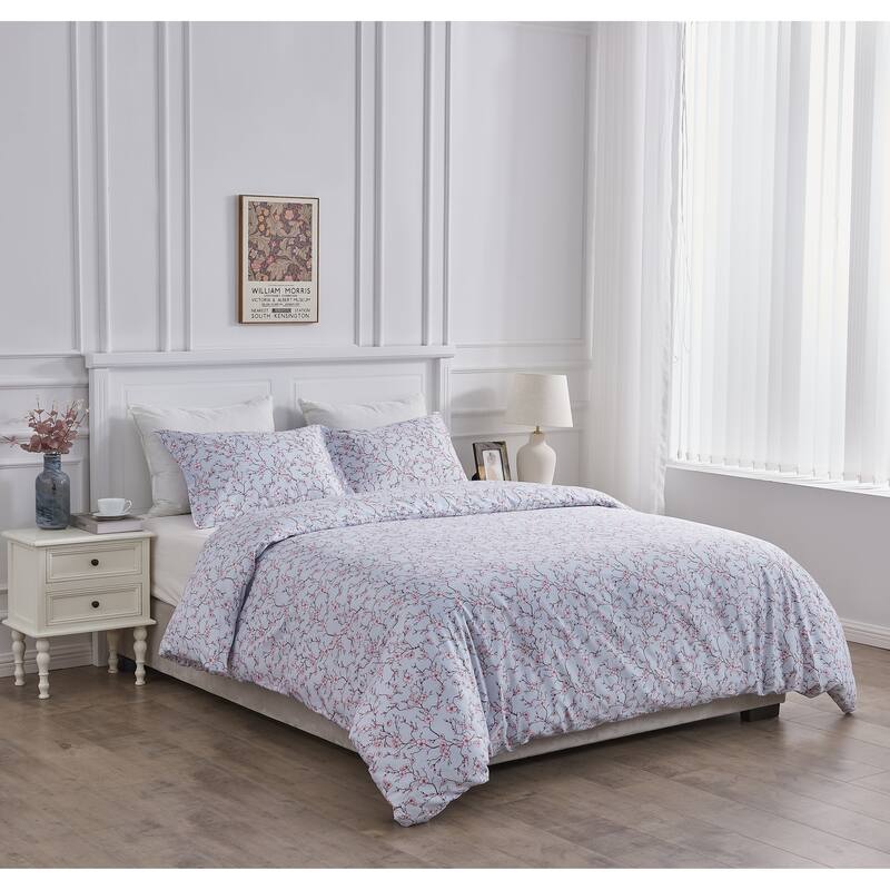 Printed Design Cotton Collection 400 Thread Count Blue and Pink Cyoto Duvet Set