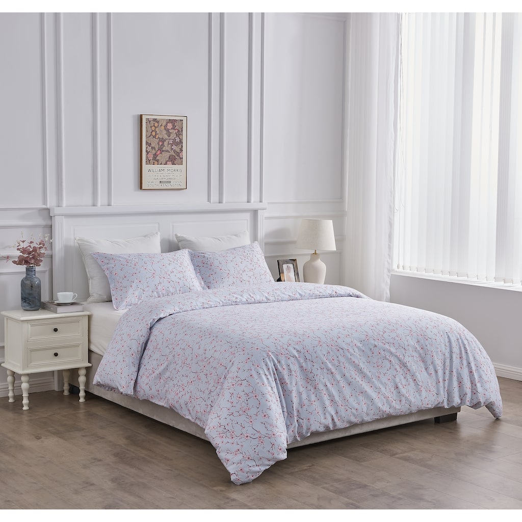 Printed Design Cotton Collection 400 Thread Count Blue and Pink Cyoto Duvet Set