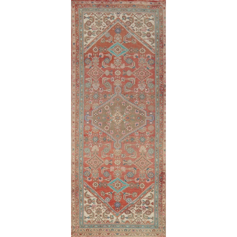 Hand Knotted Oriental 100% Wool Carpet Traditional Medallion Oranges & Rust Hamedan Runner Rug - 9' 8'' X 3' 6''