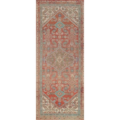 Hand Knotted Oriental 100% Wool Carpet Traditional Medallion Oranges & Rust Hamedan Runner Rug - 9' 8'' X 3' 6''