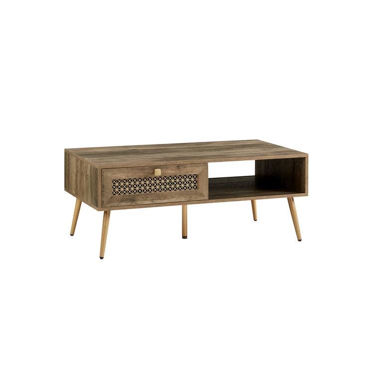 42" W Wood Rectangular Coffee Table with Storage Shelf and Drawer