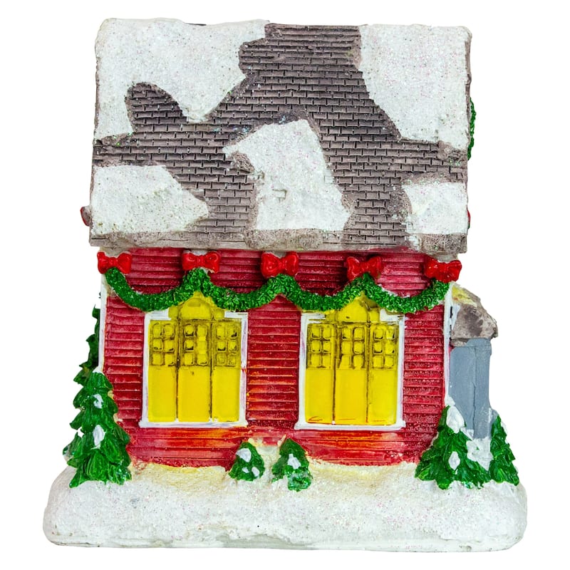 LED Lighted Snowy House Christmas Village Decoration - 5" - Red