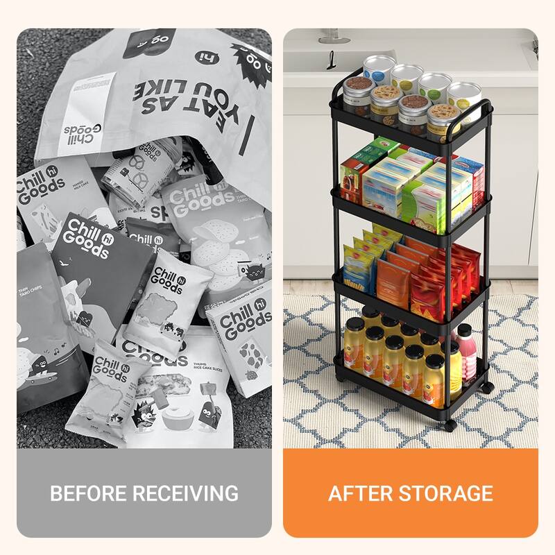 Storage Cart, Shelf Organizer Mobile Shelving, Multifunction Movable Storage Organizer