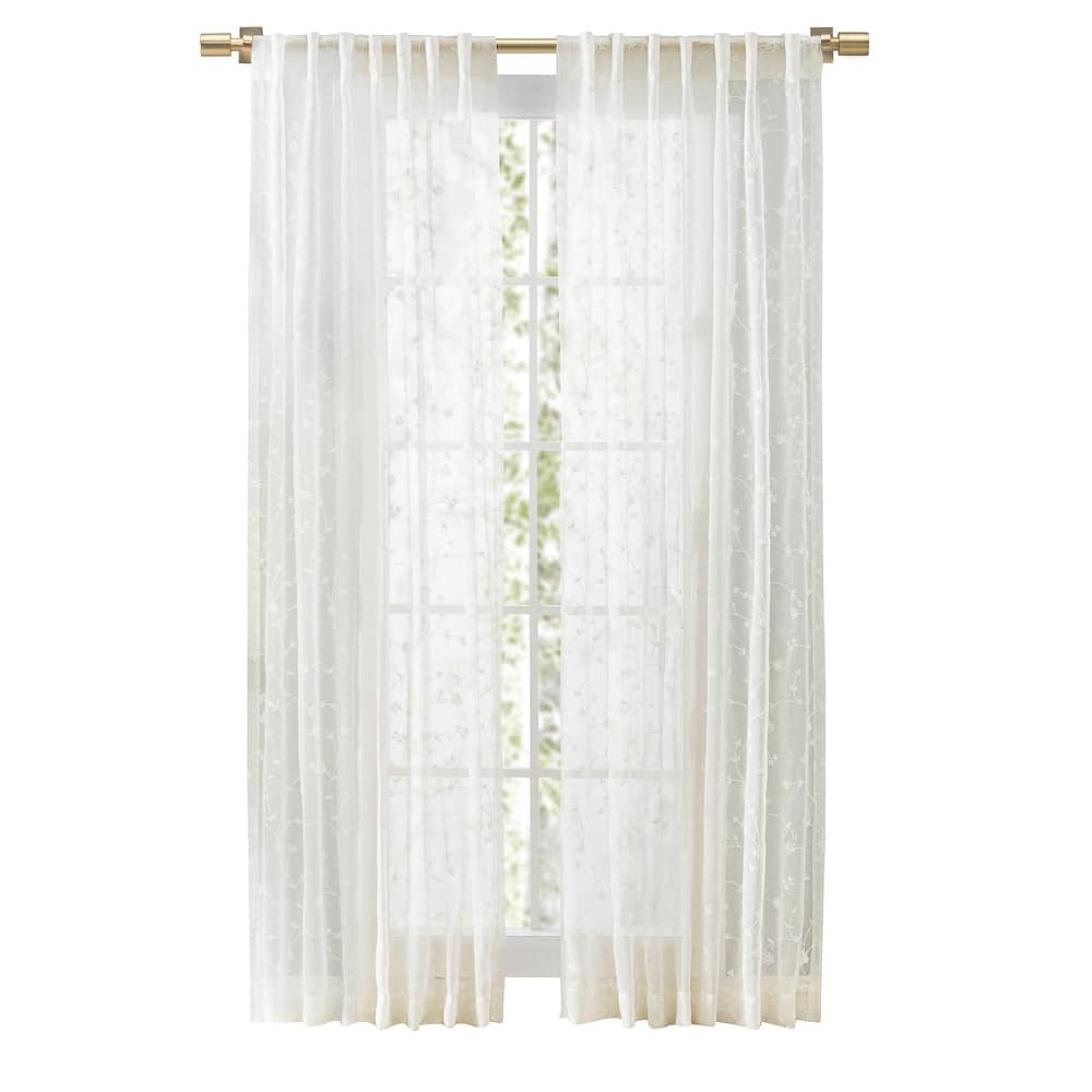 Sheer Blossom Embroidered Sheer Rod Pocket W Back Tab Single Panel